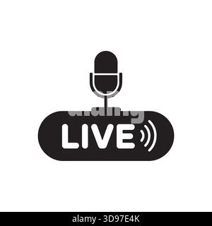 Microphone and Live broadcast icon in black and white style design Stock Vector