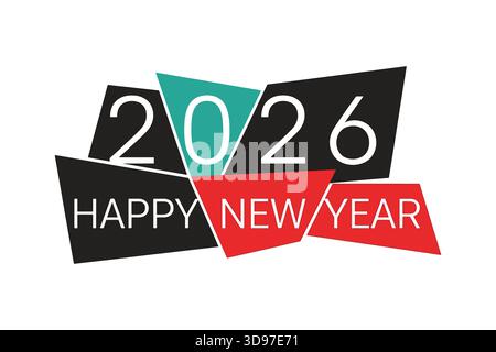 Vibrant geometric 2026 happy new year greeting card design Stock Vector