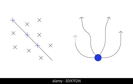 Scatter plot and flow diagram 2D cartoon objects set Stock Vector