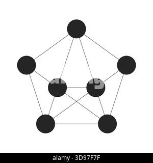 Fully connected network diagram 2D black filled object Stock Vector