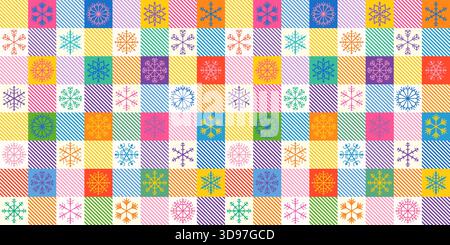 Colorful Buffalo Check and Snowflakes Winter Vector Seamless Pattern, Cute Christmas Background for Kids Designs Stock Vector