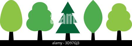 Stylized tree icon set, green canopy shapes, forest design, nature concept, vector illustration, isolated, environmental, stock graphic Stock Vector