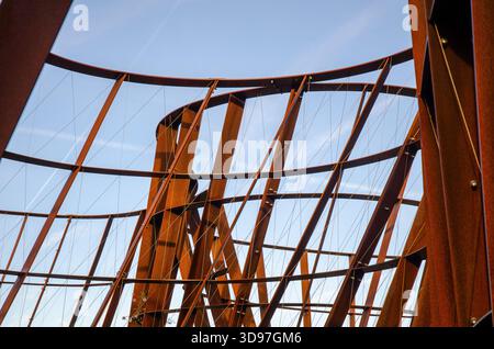 Dwaaltuin (Maze Garden) by Gijs Van Vaerenbergh, a Cor-Ten steel labyrinth sculpture, in a park in Heverlee, Leuven, Belgium Stock Photo