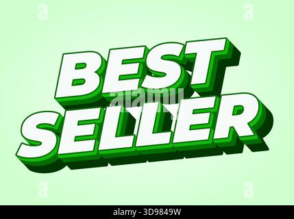 3D text graphic featuring the words Best Seller in bold green letters on a light green background. Stock Vector
