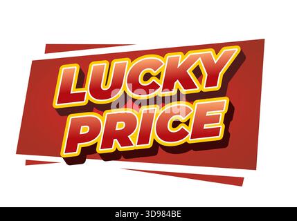A vibrant graphic featuring the words Lucky Price in bold, stylized font. The background is a bright red with layered geometric shapes, creating an ey Stock Vector