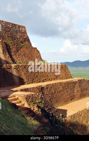View from the top of Sigiriya lion rock and stone walls, Sri Lanka Stock Photo