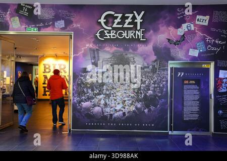 A tribute wall to Ozzy Osbourne at Birmingham Museum and Art Gallery, part of the Ozzy Osbourne: Working Class Hero exhibition, to mark what would have been the rock legend's 77th birthday. The wall consists of 77 messages chosen at random from over 50,000 tributes that were left by fans after Ozzy's death in the book of condolence hosted by the museum and at other sites across the city. Picture date: Thursday December 4, 2025. Stock Photo