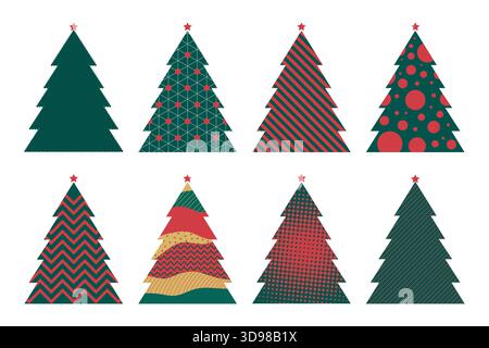Set of Christmas trees with various geometric patterns. Vector illustration Stock Vector