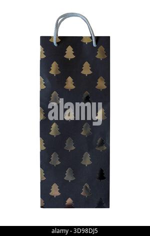 Christmas bottle bag wine bottle bag gift bag giftbag with Christmas trees on with handles isolated on white background Stock Photo