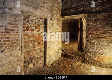 Bricked up door in cellars, Calke Abbey, Derbyshire, England, UK Stock Photo
