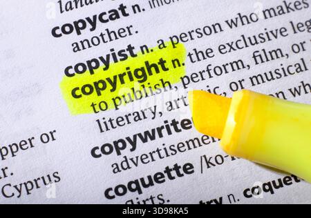 copyright word highlighted in english dictionary Stock Photo