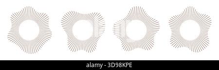 Round circular sound waves, waveforms set. Simple abstract lines ring, frame of music, audio book equalizer pattern. Radial voice pulse spectrum. Stock Vector
