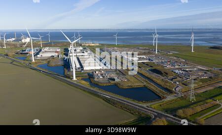 Eemshaven Data Center Aerial Cloud and AI Hub. Stock Photo