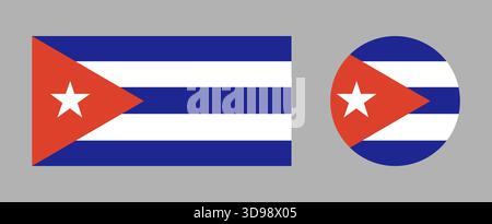 Flag of Cuba. Set of round, rectangular icons of the national Cuban flag. Circle, rectangle Cuba flag badges. Stock Vector