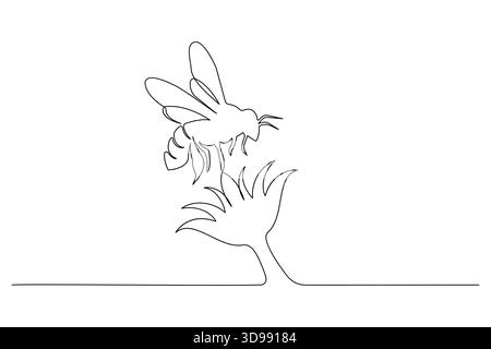 Bee continuous one line drawing in minimalist outline style Stock Vector