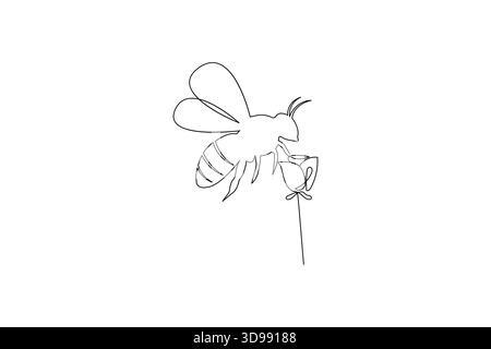 Bee continuous one line drawing in minimalist outline style Stock Vector