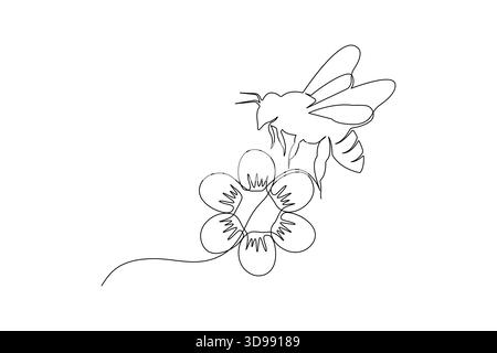 Bee continuous one line drawing in minimalist outline style Stock Vector
