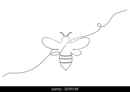 Bee continuous one line drawing in minimalist outline style Stock Vector