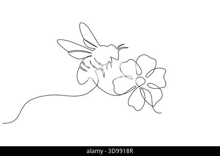 Continuous single line drawing of bee outline isolated vector art ...