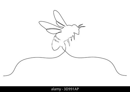 Bee continuous one line drawing in minimalist outline style Stock Vector