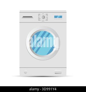 Realistic washing machine in flat style on white background Stock Vector