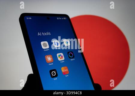 AI tools apps on smartphone screen with the japanese flag Stock Photo