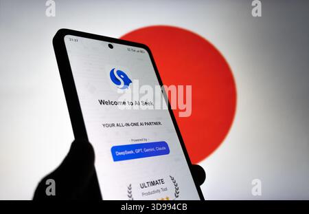 AI Seek interface with the japanese flag Stock Photo