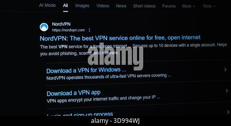 NordVPN. Proxy and internet censorship concept. Editorial photo has been captured: Baku, Azerbaijan. 29.11.2025. Stock Photo