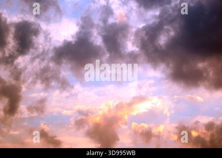 Colorful cloudy sky at sunset. Gradient color. purple sky with clouds Stock Photo