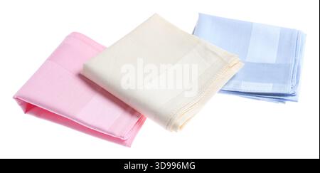Folded handkerchiefs isolated on white. Stylish accessory Stock Photo