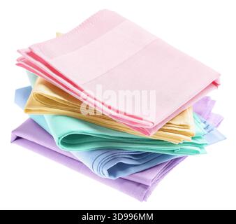 Stack of different stylish handkerchiefs isolated on white Stock Photo