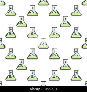 Chemical Flask vector Chemistry concept colored seamless pattern Stock Vector