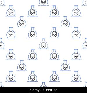 Flask with Skull vector Education concept linear seamless pattern Stock Vector