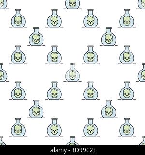 Flask with Skull vector Education concept colored seamless pattern Stock Vector