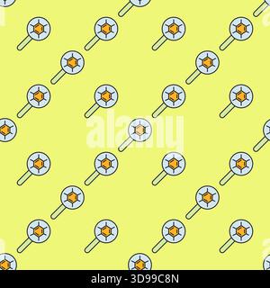 Magnifier with Chemistry molecular formula vector Chemistry concept colored seamless pattern Stock Vector