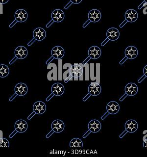 Magnifier with Chemistry molecular formula vector Chemistry concept thin line seamless pattern Stock Vector