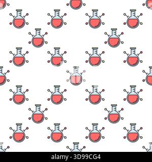 Round Flask and molecular formula vector Education concept colored seamless pattern Stock Vector