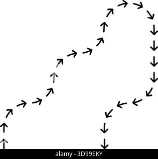 Continuous dotted arrow motion forming a seamless routed line with dynamic directional curvature. Stock Vector