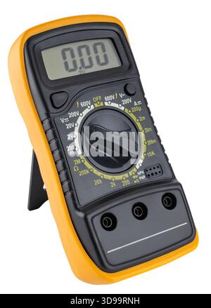 Portable multimeter with a large display, convenient for diagnosing electrical circuits. On a white background in isolation. Stock Photo