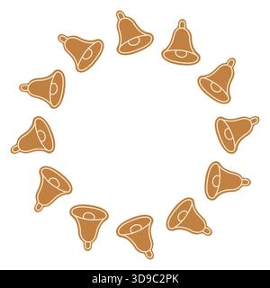 Cute bell. Round frame. Christmas cookies. Isolated white background. Vector illustration. Stock Vector