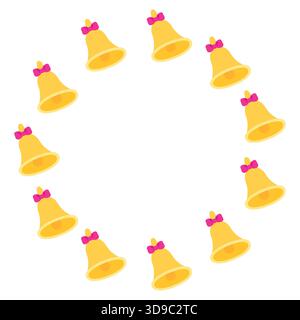 Round frame with cute bells. Isolated white background. Simple flat vector illustration. Stock Vector