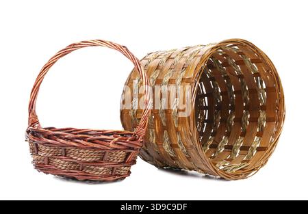 Two wooden baskets isolated on a white background Stock Photo