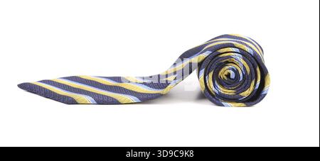 Rolled up stripy necktie. Isolated on a white background Stock Photo