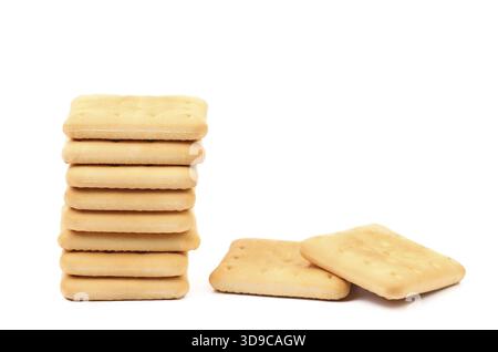 Stack of saltine soda crackers isolated on white Stock Photo