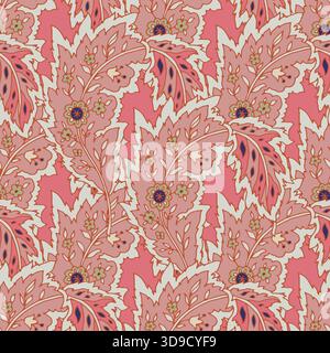 Ornamental Leafy Florals Seamless Print Stock Vector