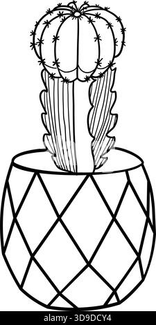 Cactus succulent in ceramic pot in doodle style vector illustration Stock Vector