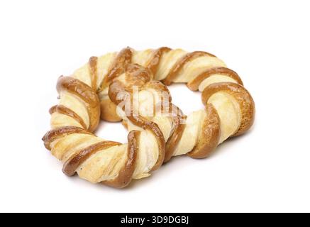 Freshly fancy pretzel baked. Isolated on a white background Stock Photo