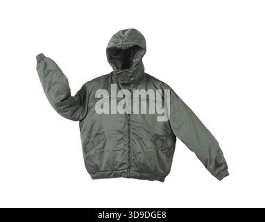 Gray male working jacket with hood. Isolated on white background Stock Photo