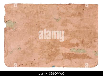 faded reddish-brown paper with peeling surface and stains isolated white background, vintage backdrop texture with copy space for graphic design Stock Photo