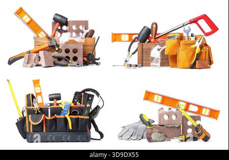 Set of construction tools on white background Stock Photo